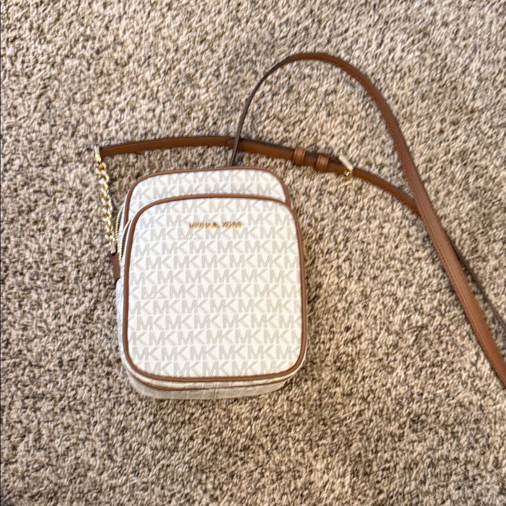 Michael Kors Cream and Brown Crossbody Bag